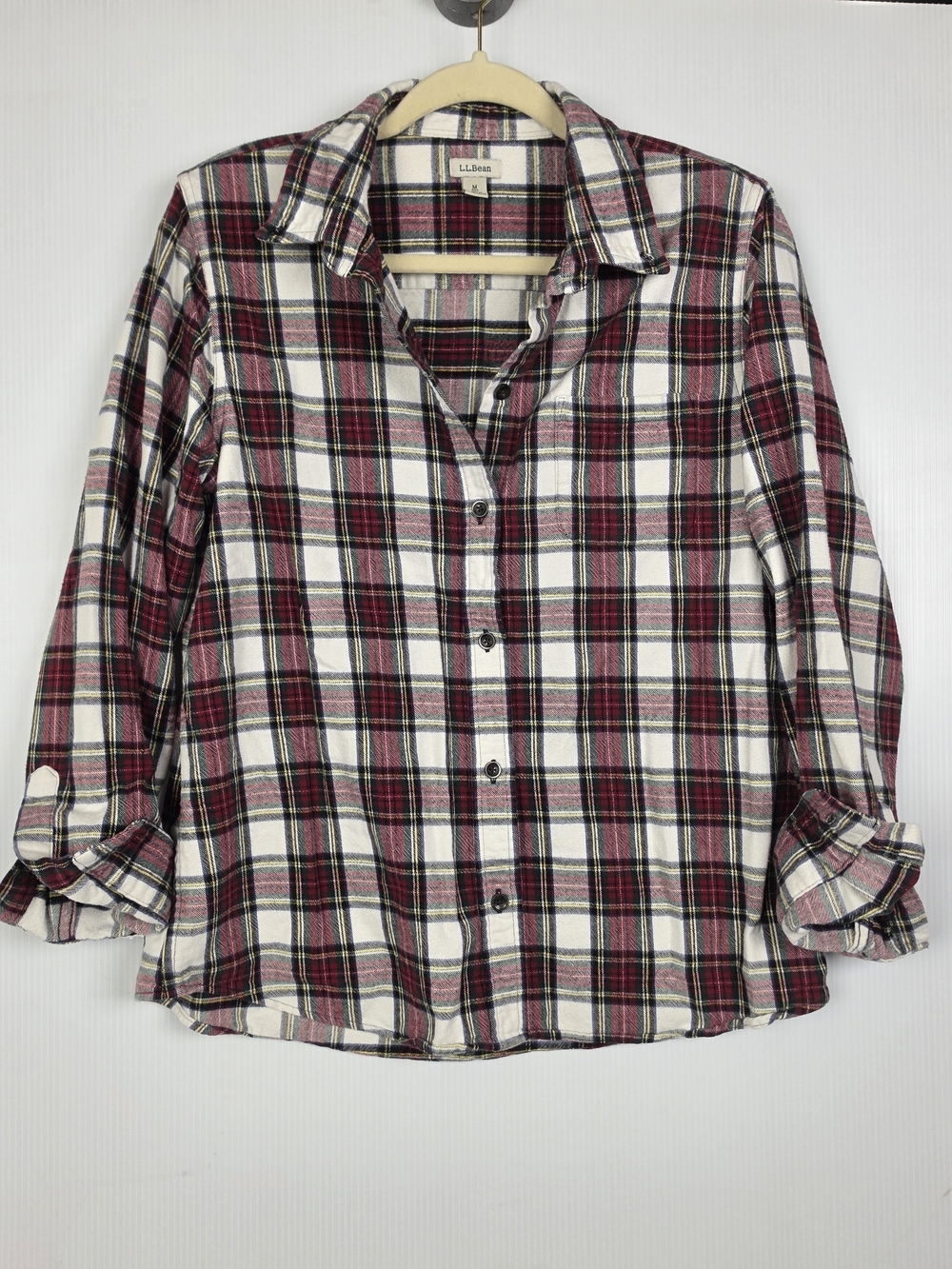 L.L. Bean Women's Red and White Plaid Button-Down Shirt